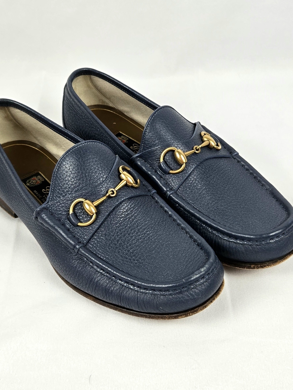 Gucci Blue Pebbled Leather Horsebit Loafers | EU 43 / US 10